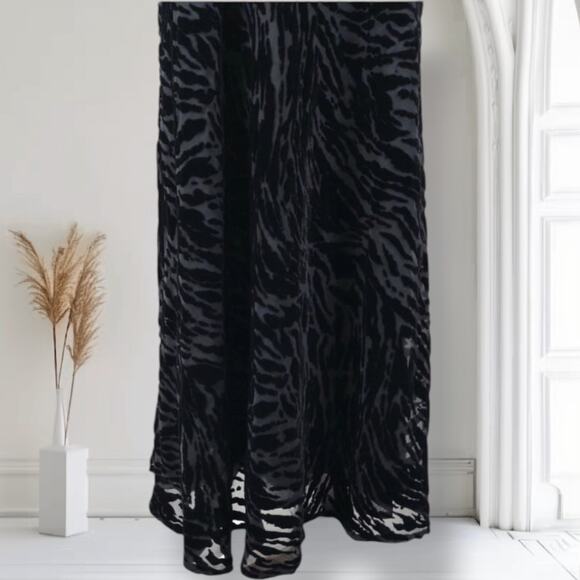 Vintage 90s Black Velvet Burnout Maxi Dress Mock Neck Animal Print Size 12 - Picture 4 of 12